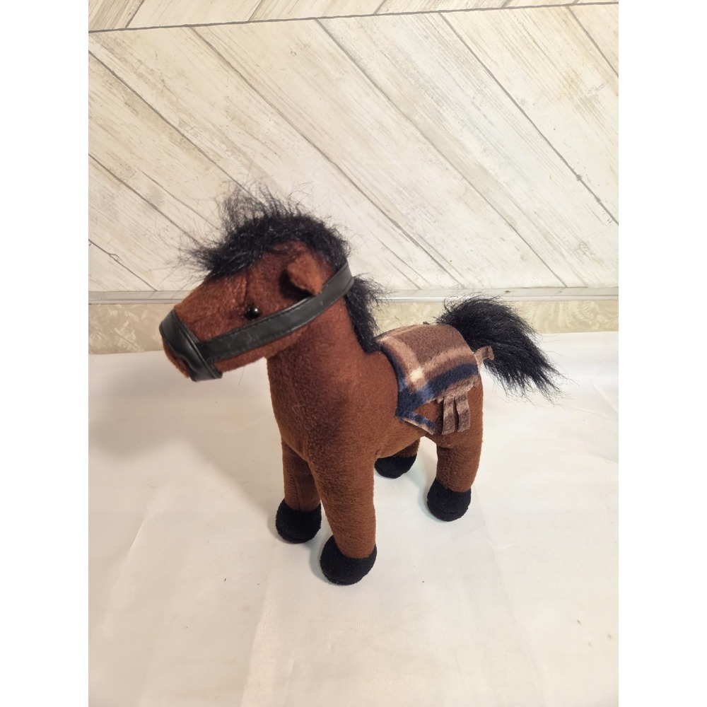 Plush Hugfun Brown Black Horse With Saddle 11"x12"